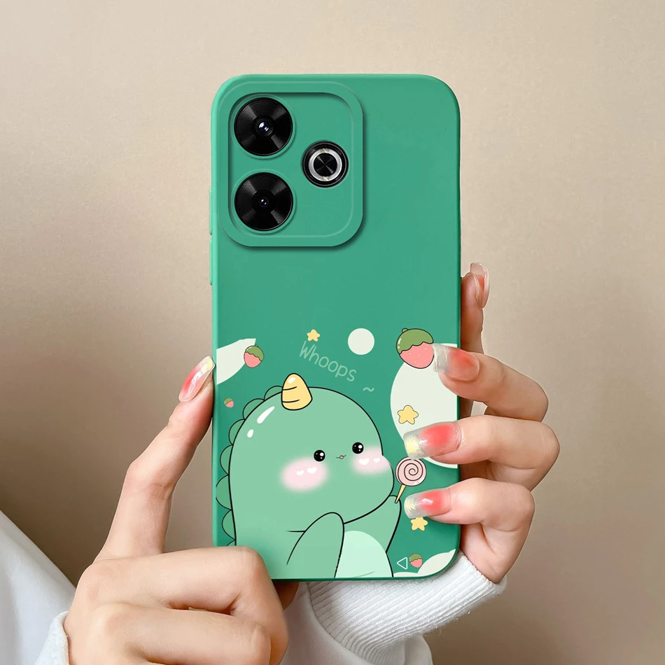 Cute Dinosaur Soft Liquid Silicone Shockproof Phone Case with Camera Protector