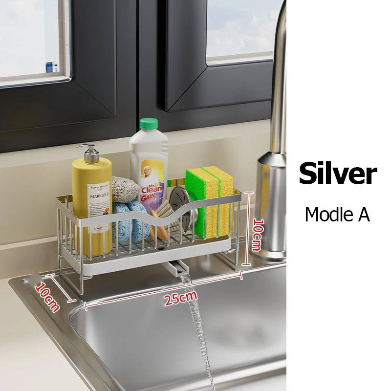Cisily Porte-éponge Pour évier De Cuisine, Panier D'évier En Acier Inoxydable Argenté Avec Support De Brosse Haut, Organisateur De Vaisselle, Organisateur De Vaisselle, Distributeur De Savon