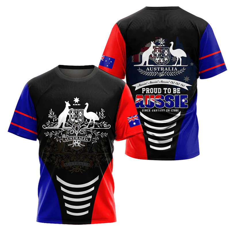 Men's T-shirt With Kangaroo 3d Print And Australian Flag Design_voghion.com