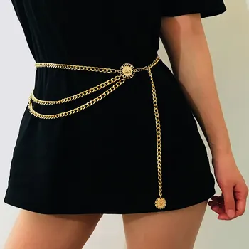 Boho Sexy Sunflower Queen Head Coin Tassel Pendant Waist Belly Belt Chain Women Summer Bikini Rave Body Jewelry Y2K Accessories