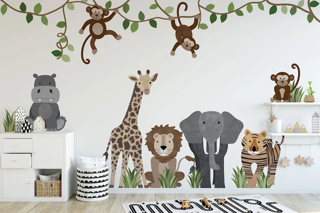 Safari Animals and Monkey Wall Decals, Jungle Animal Wall Stickers, Nursery  Wall Decals, Peel and Stick Repositionable Fabric Decals