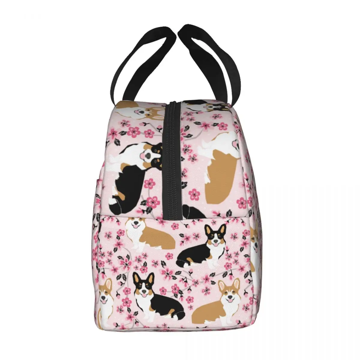 Lunch Bag for Men Women Corgi Dogs Pink Cherry Blossom Floral Thermal Cooler Waterproof Picnic Animal Lunch Box Food Storage Bag