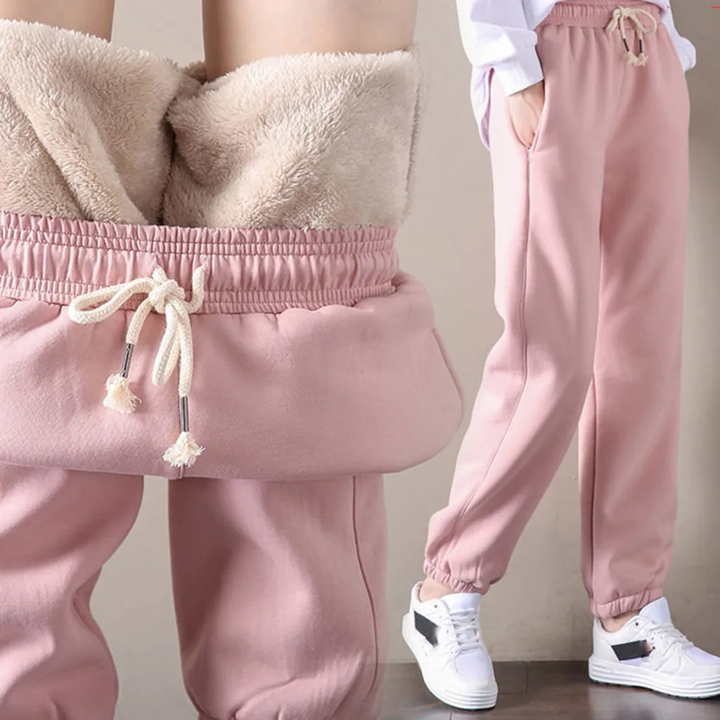 

Winter Women Harem Pants Drawstring Fleece Long Thicken Y2K Sweatpants Joggers Trousers Sports Casual Soild Color Warm Pants