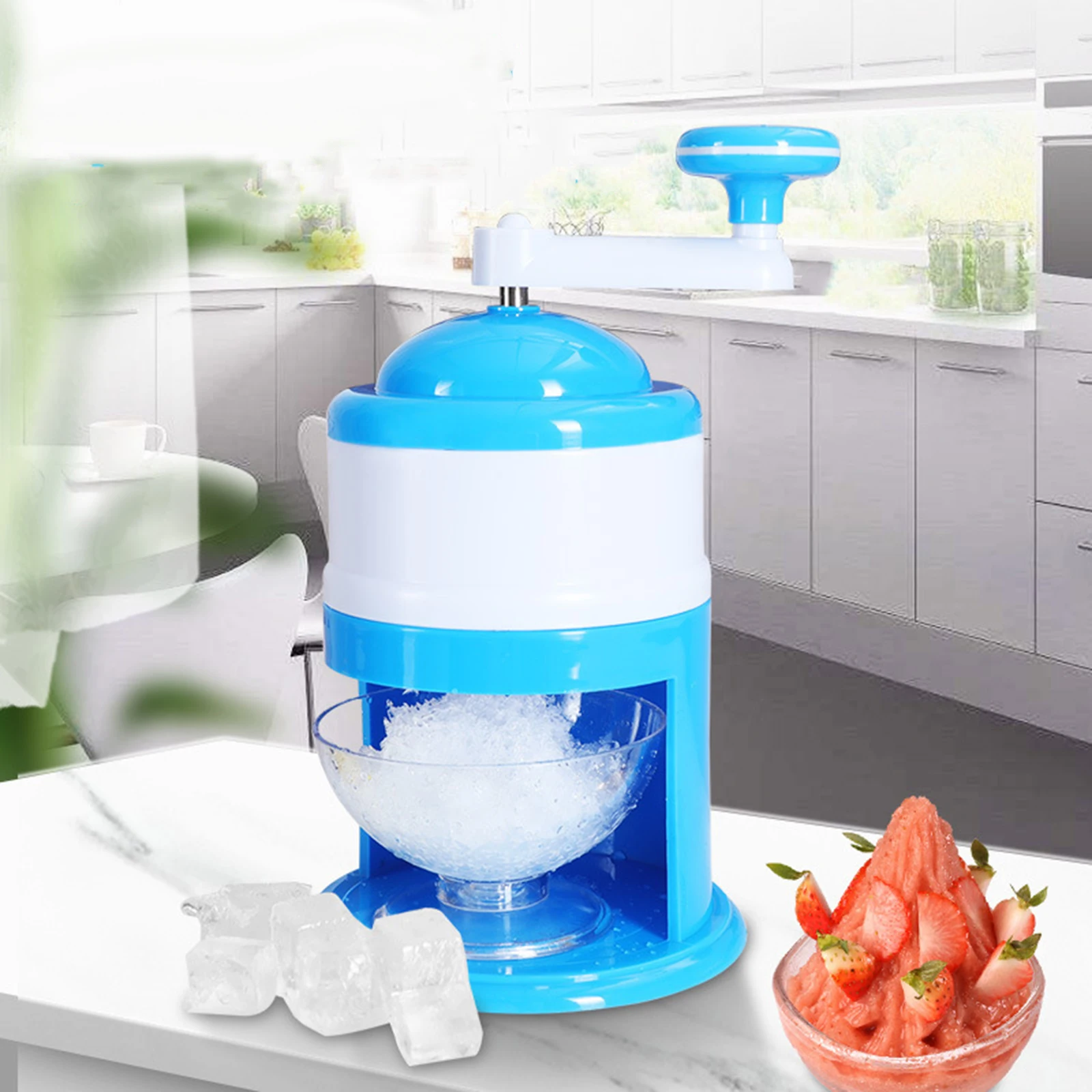 Manual Ice Crusher Portable Mini Hand Shaved Ice Machine Crushed Ice Maker with Ice Cube Tray for Kitchen Restaurants Bars Cafe 2