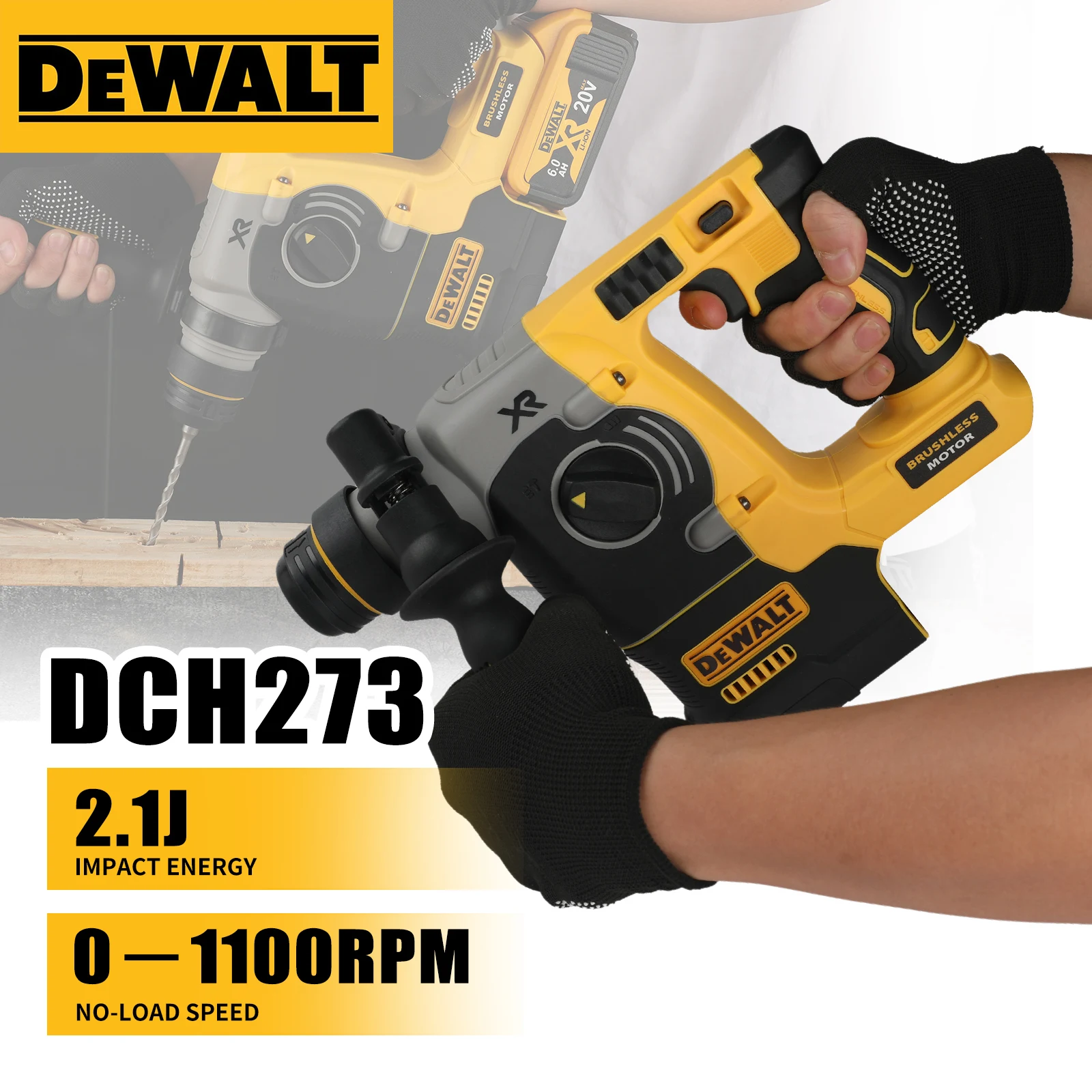 20V DEWALT DCH273 브러시리스 로터리 해머, SDS PLUS 3모드 24mm 콘크리트 드릴, 4600BPM 가변 속도 임팩트 파워툴