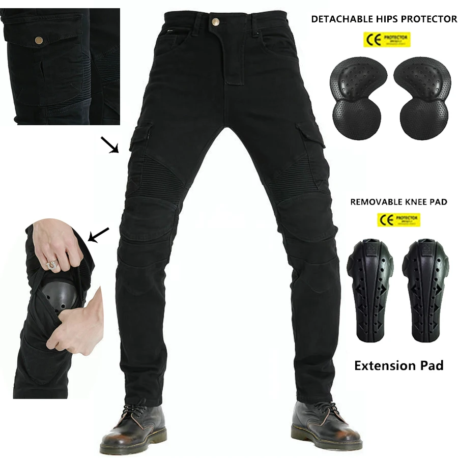 2023 New Classic Mens Moto Jeans Outdoor Riding Gear Pants Con Equipaggiamento Protettivo Moto Black Green Jeans Ginocchiere Rimovibili