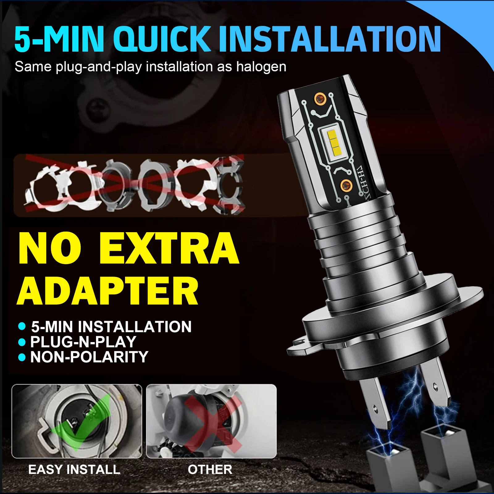H7 LED 헤드라이트 전구 5570 CSP 헤드램프 터보 팬 헤드 라이트 무선 1:1 미니 램프 터보 팬 다이오드 라이트 안개등 STG PTF