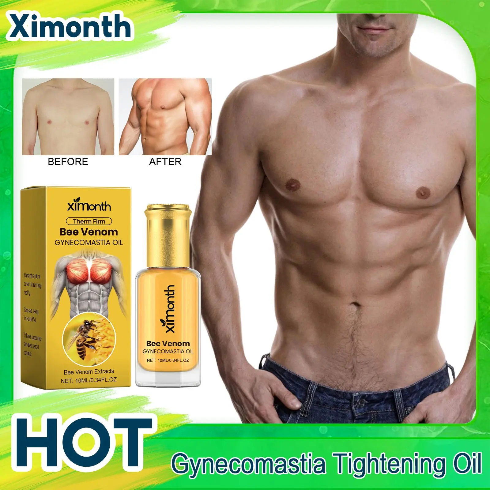 Ximonth Man Chest Firming Oil Gynecomastia Tightening Remove Excess Fat Strengthen Chest Muscles Increase Elasticity Massage Oil