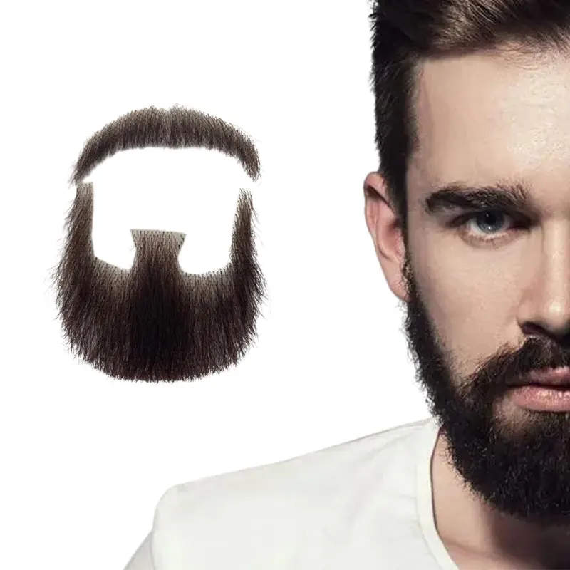 Fake Beard Realistic Human Hair Full Hand Tied Facial Hair Black Goatee False Beards Lace Invisible Fake Face Mustache