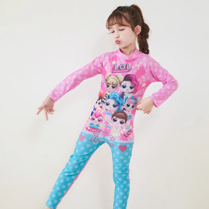 

Full Rash Guard for Kids Girls Long Sleeve Swimsuit Children Beach Surf Suit Quick Dry Girls Printed Suit