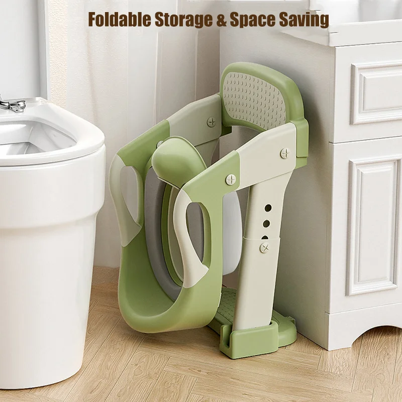 3 in 1 Auxiliary Potty Training Seat Stairway Folding Toddler Toilet Pad Step Stool Anti-Slip Children's Toilet Seat Ring 2