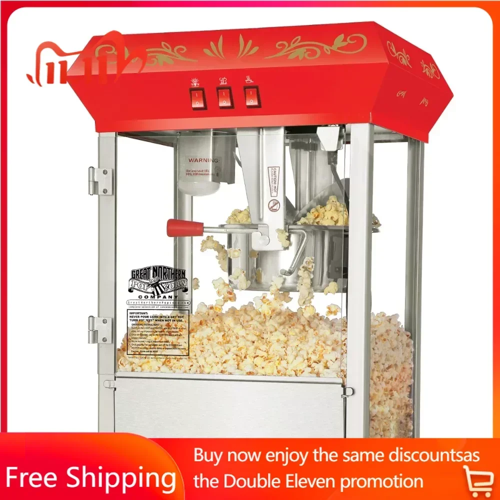 Great Northern Popcorn 8 oz. Foundation Style Popcorn Popper Machine Cart - Red