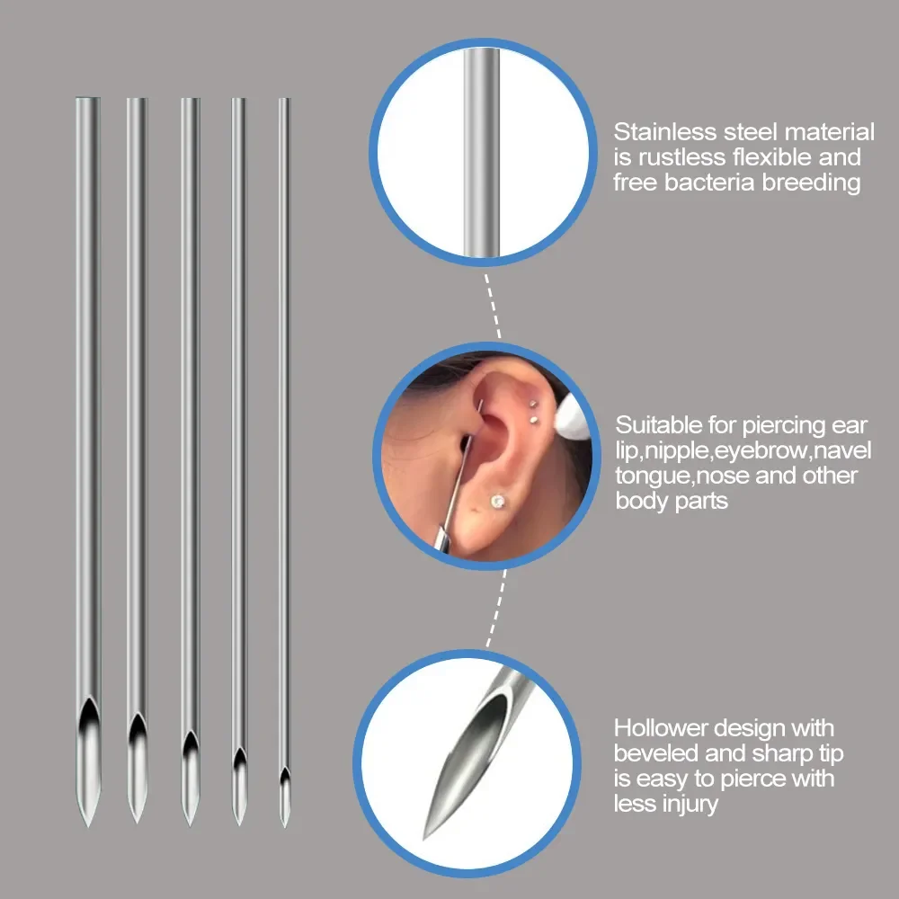 Piercing Needles 1-100pcs Piercing Needles Surgical Steel Disposable Body Piercing Needles E.O.Gas Sterilized Permanent Makeup Tattoo Needle