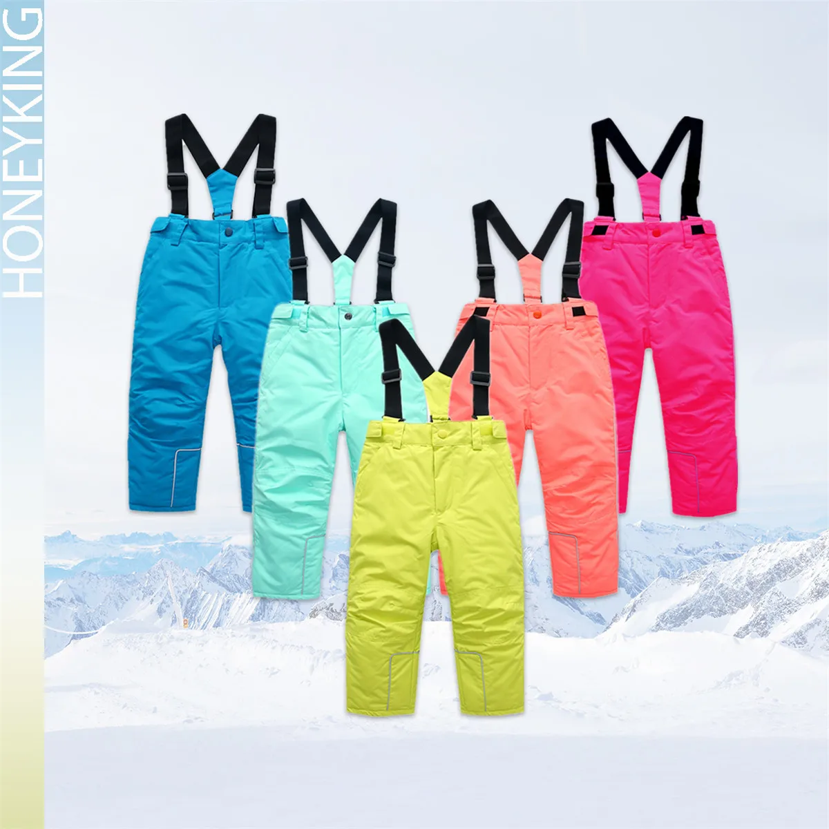 HONEYKING Kids Ski Pants Winter Outdoor Waterproof Warm Ski Trousers Boys And Girls Jumpsuit Overalls Tracksuits Kids Snow Pants