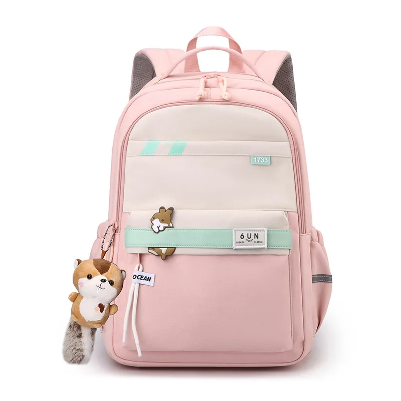 Cute Squirrel Girl school bag with pendant for teenage girls High school waterproof backpack schoolbag suitable for grades 3-6 2