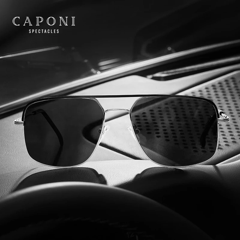 

CAPONI Солнцезащитные очки мужские классические, поляризационные квадратные для вождения с градиентом, с защитой UV400, из сплава, CP7035