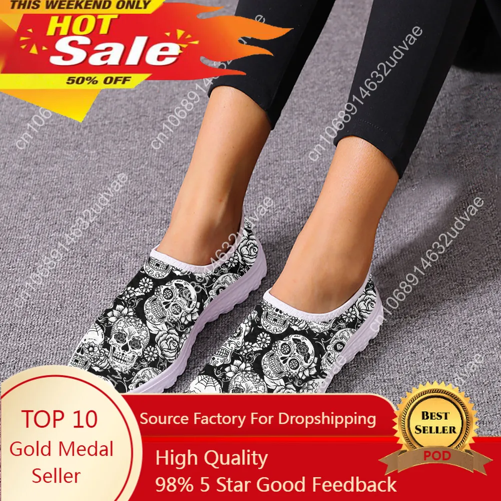 Breathable Woman Sneaker Flats Shoes Sugar Skull Print Summer Slip on Ladies Light Loafers Zapatos Mujer Mujer Pisos