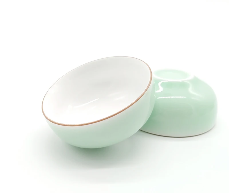 Celadon Tea Cup Set 6-Piece  6pcs Creative Outside light green inside white, Kung Fu Cups Sets Travel Bowl Chinese Porcelain Teacups bowls