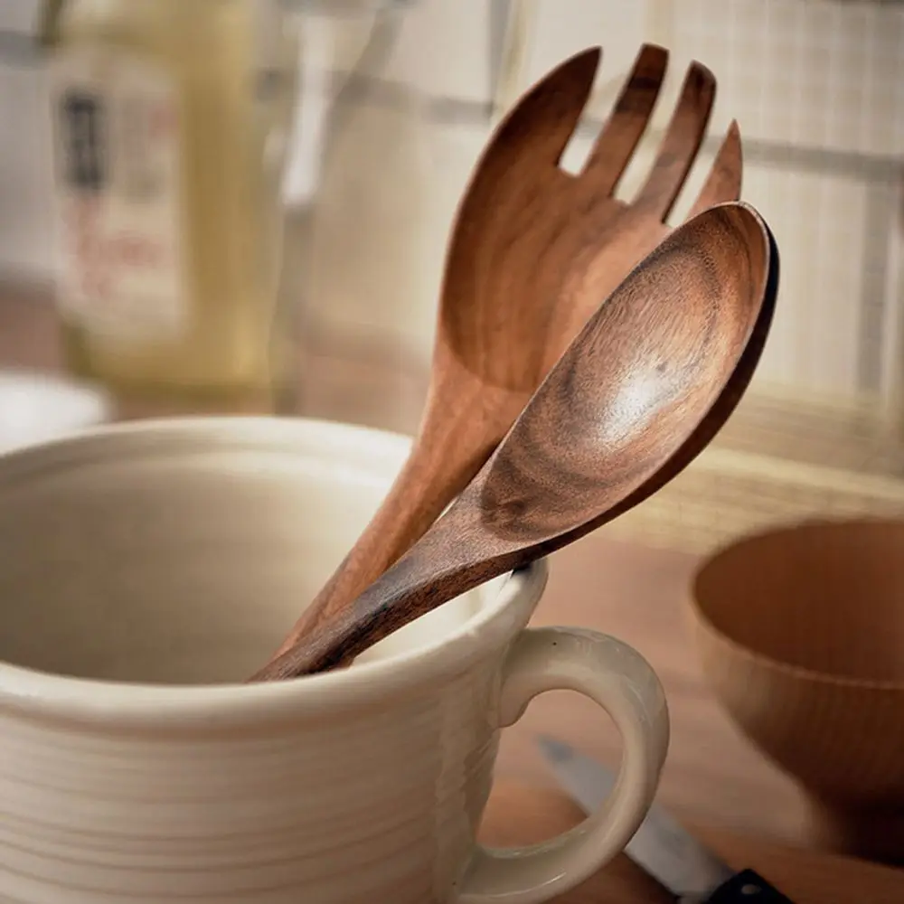Mixing Cooking Cutlery Serving Salad Dinner Natural Large Spoons Tableware Fork Wooden Spoon