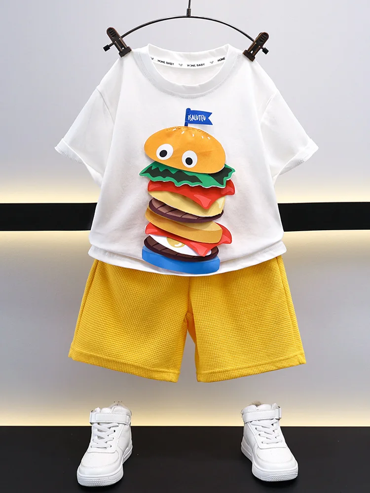 

Baby Boy Summer Clothes Set Kids 3D Burger T shirts+Loose Shorts Suit 2PCS Pack Teens Sports Sets Children Tracksuits 2-11 Years