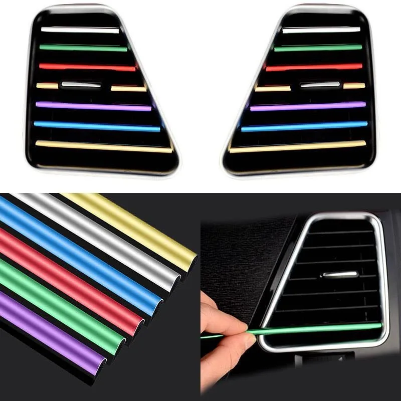 

10pcs Car Air Conditioner Vent Outlet Trim Strips U Shape Chrome PVC Colorful Shiny Car Trim Strips for Car Decoration