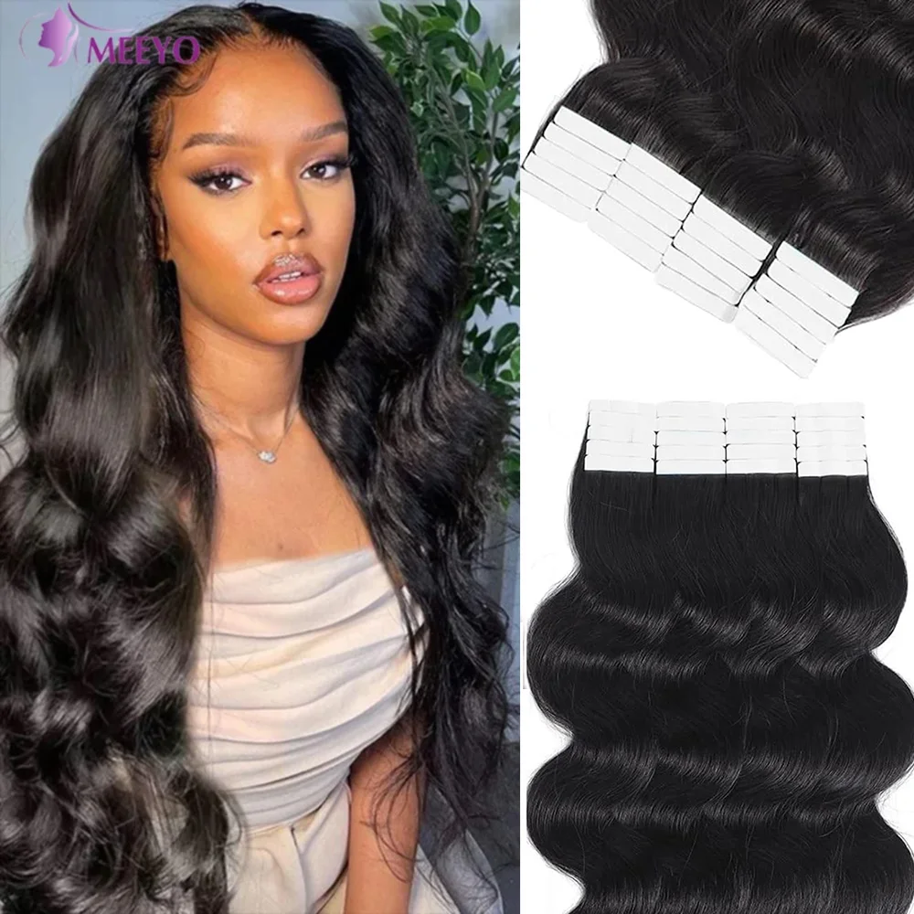 Tape in Hair Extensions Human Hair Body Wave Brazilian Natural Human Extensions Invisible Seamless Natural Black Tape ins