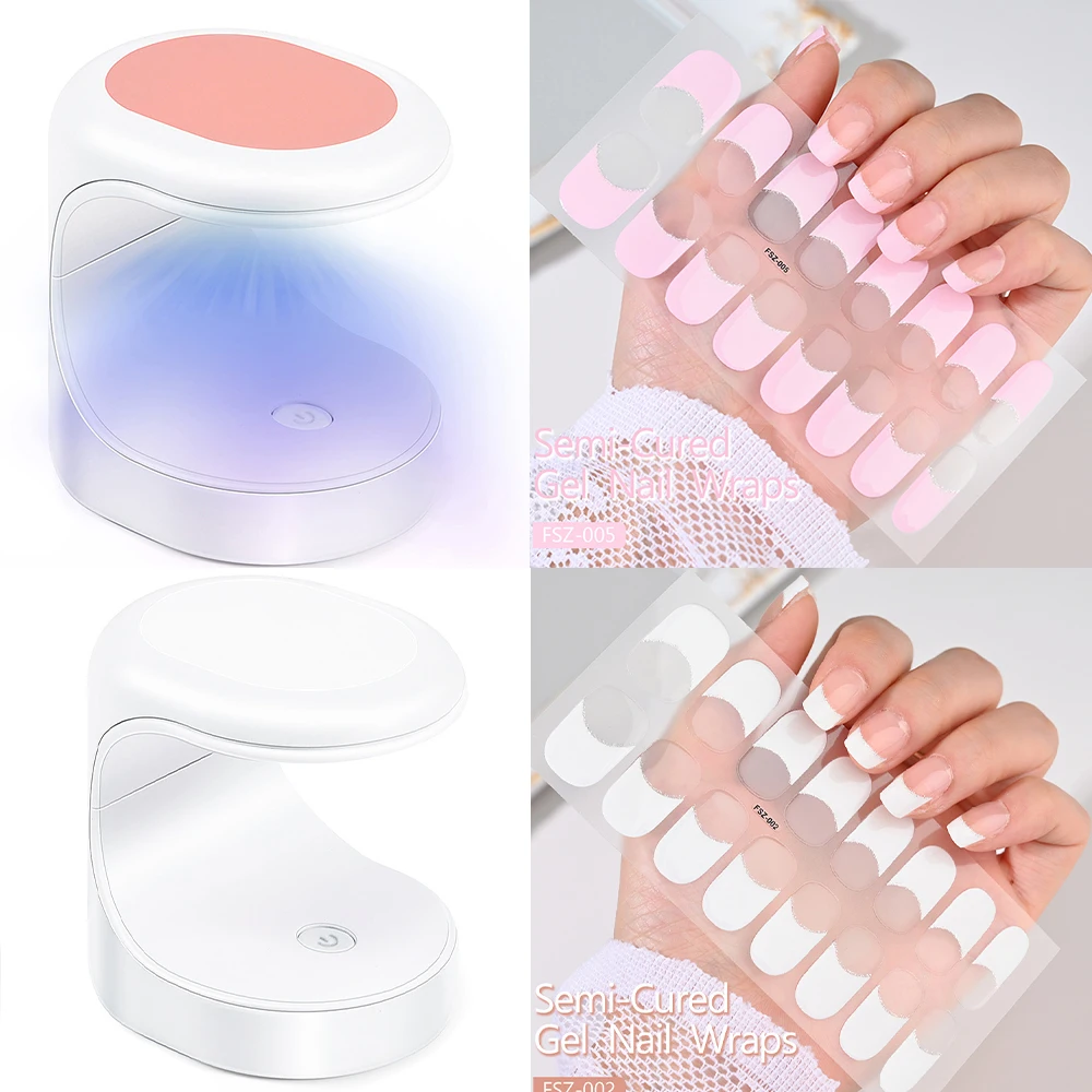 16Strips French UV Semi-Cured Gel Nail Wraps Sticker Full Cover Long Lasting LED Lamp Gel Cured Slider Decals For Nail Extension