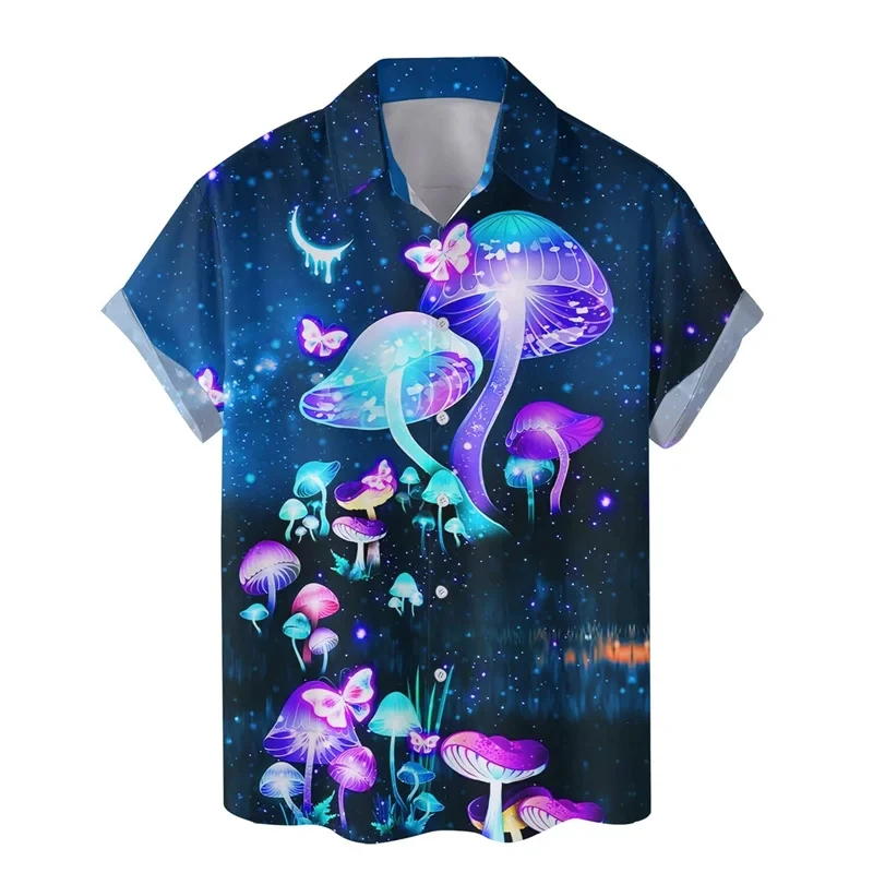 

Мужская пляжная рубашка для отпуска с цветным 3D-принтом в виде грибов, Пляжная рубашка с короткими рукавами и пуговицами в уличном гавайском стиле