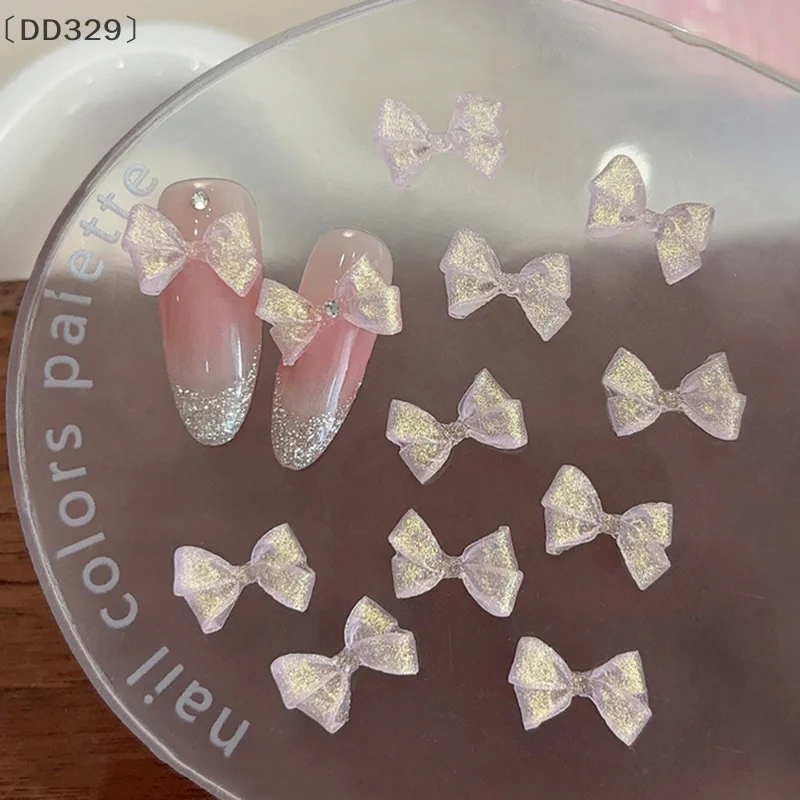 〔DD329〕30 Pcs Soft Carved Glitter Bow Nail Art Charms Cute Resin Nails Decoration Supplies Jewelry Accessories Diy