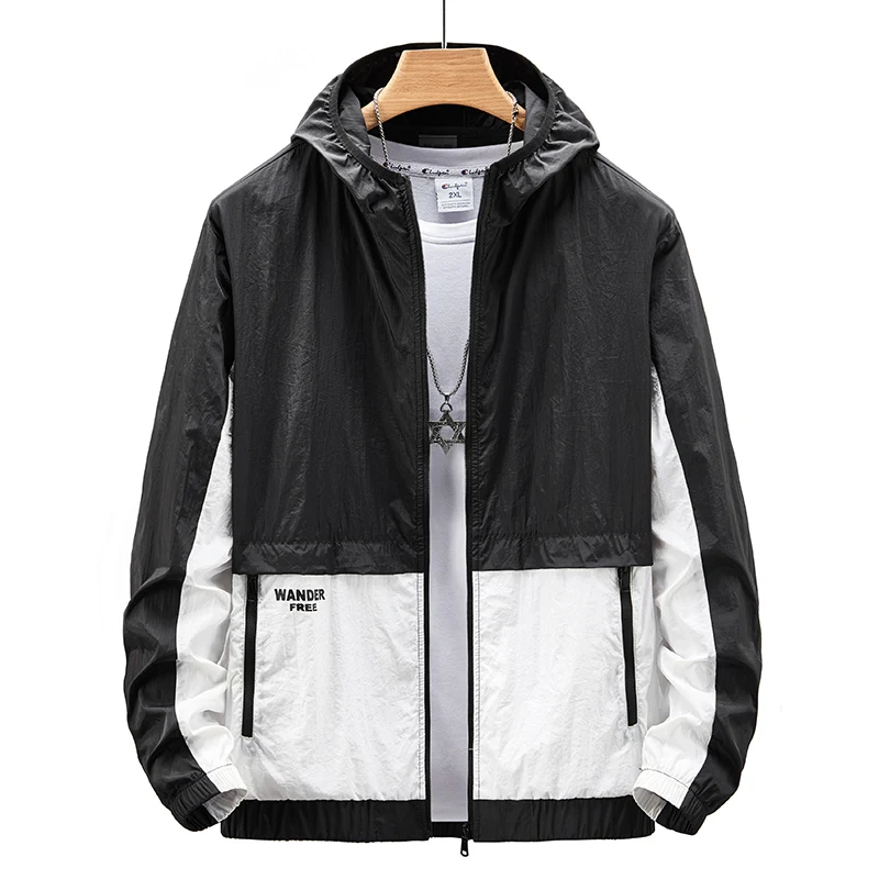 Men's Summer Elastic Ice Silk Clothing Sun Protection Sunscreen Clothing Ultra-thin Hooded Coat Outdoor Sports Fishing Jackets