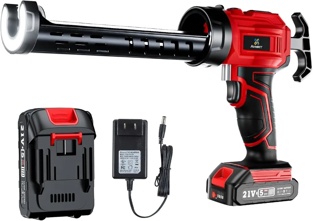 Cordless Caulking Gun, [ Upgraded] 21V Dripless Caulk Gun with LED Light, 10oz/300ml Silicone Gun for Filling Sealing