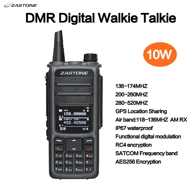 Zastone Uv008 Dmr Walkie Talkie Scrivi Radio Bidirezionale Dual Band 10W Dual Time Slot Walkie-Talkie Gps