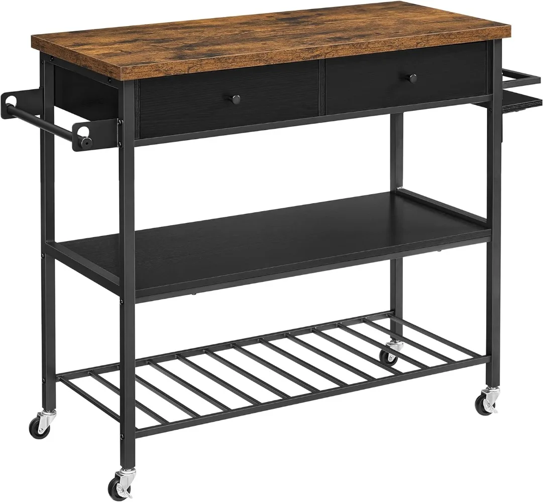 

Kitchen Island Cart 3-Tier Microwave Stand with 2 Drawers Towel Bar, Spice Holder 17.7 X 46.9 X 35.8 Inches