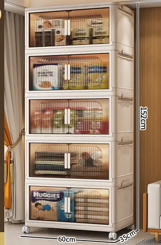 Large Capacity Organizer Cabinet Double Door Open Storage Box with Lid Wheels Stackable Foldable Snacks Sorting Wardrobe Bins - Image 11