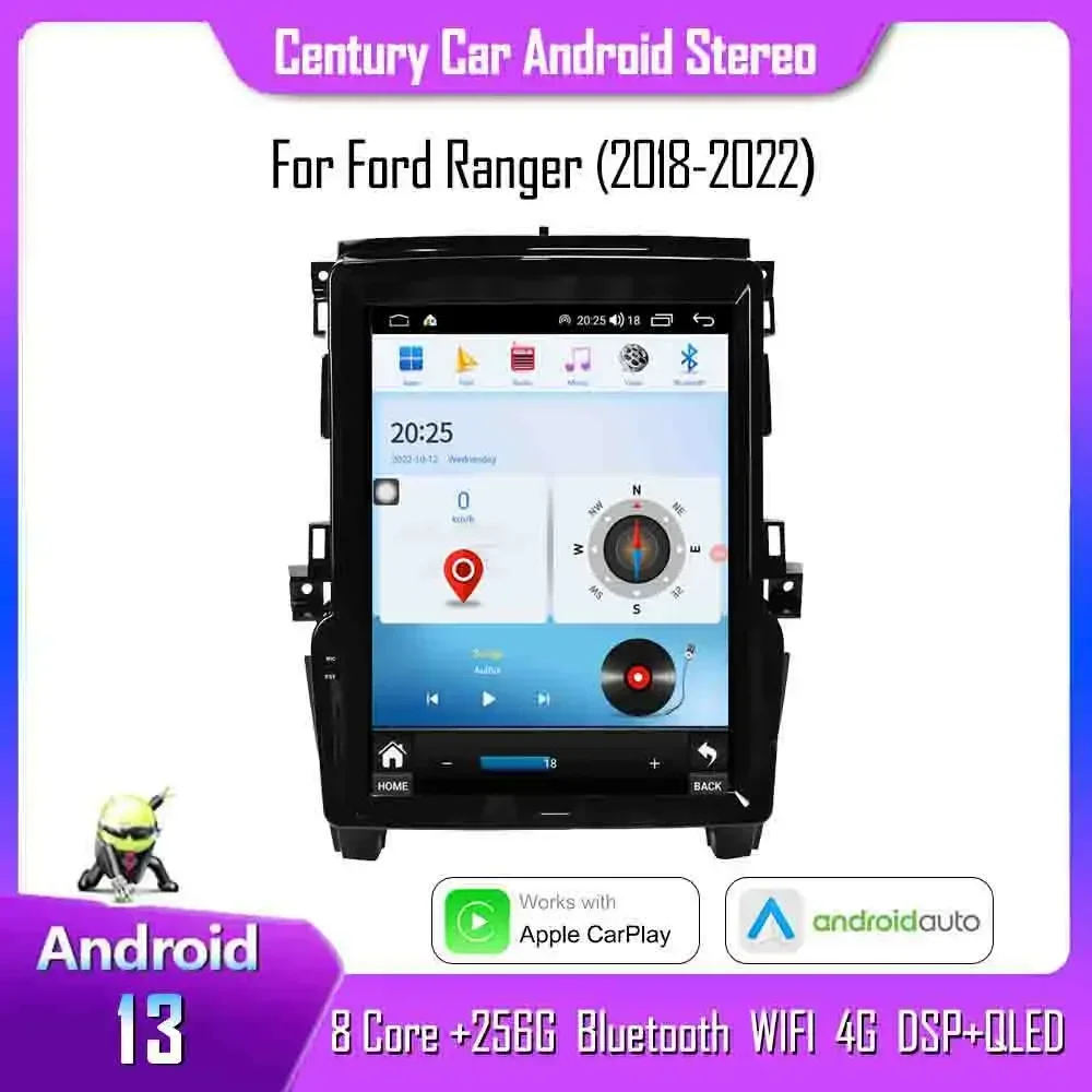 

Century For Ford Ranger 2018-2022 CarPlay 8+256G Android 13 Tesla Style Smart Multimedia Video Player GPS Radio 4G Navigation