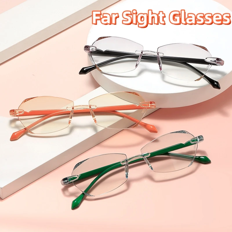 

Business Portable Presbyopia Eyewear New Diamond Trimmed Frameless Reading Glasses Anti Blue Light High Definition Eyeglasses