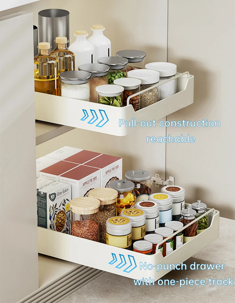 Kitchen Storage Rack with Slide Rails Pull-out Kitchen Drawer Type Storage Tray Spice Box Trays Storage Rack Cabinets Organizer