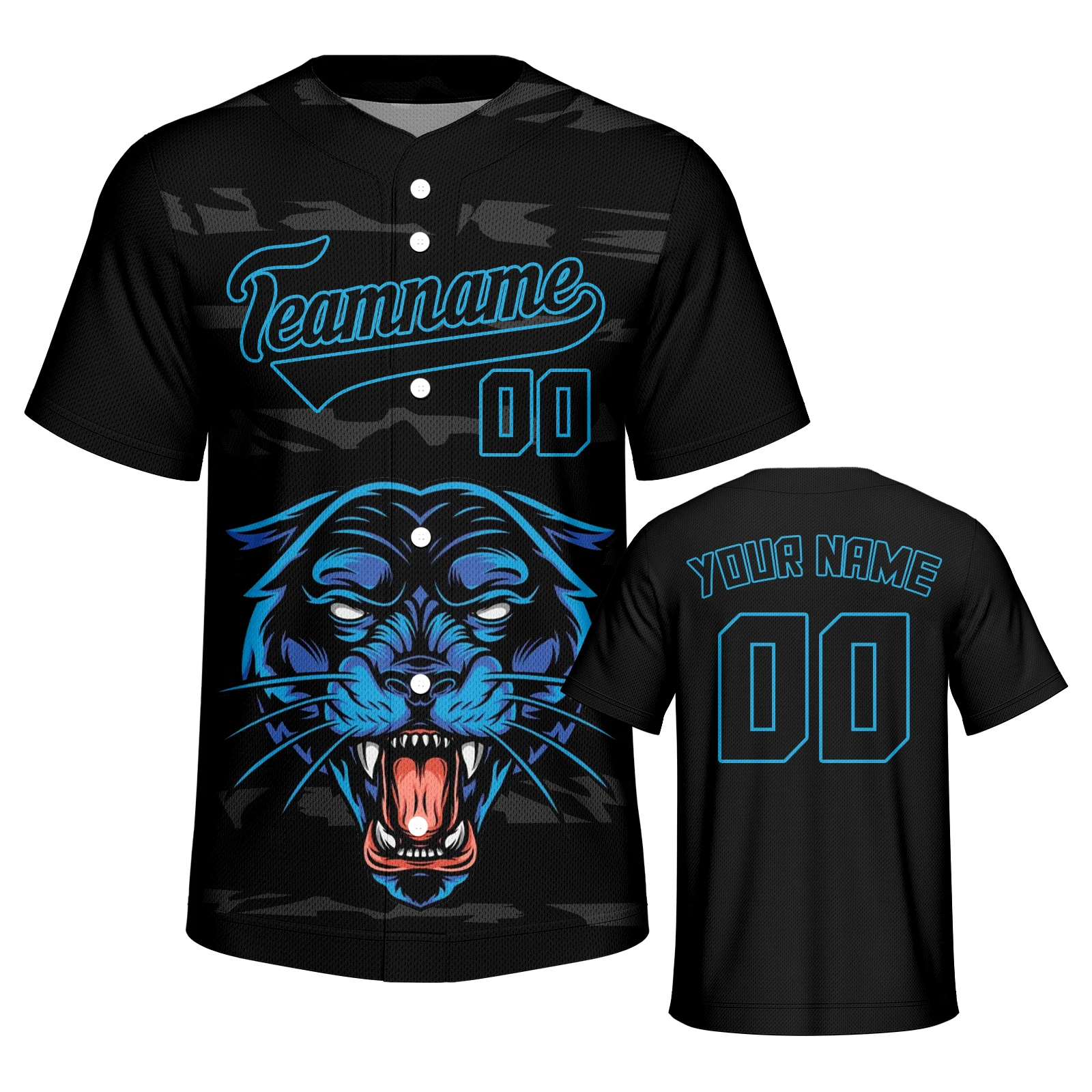 Custom Panther Blue & Black Color Fan Baseball Jersey main image 1
