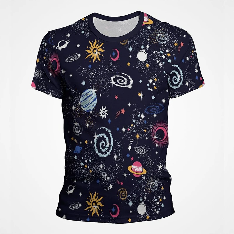 

Universe Space Starry Sky Cloud Sun Star Moon Constellation T Shirt Men Women Tops Tee Clothes Summer Short Sleeve Print T-shirt