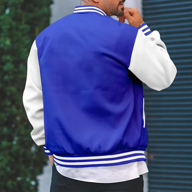 Men's Modern Color Block Bomber Jacket - Casual Baseball Collar, Stretch Comfort, Easy-Care for Spring/Fall