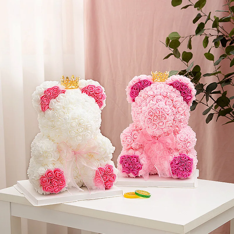 

40cm Rose Bear Heart Artificial Flower Bow Rose Bear for Women Valentine's Wedding Birthday 2023 New Year Gifts Home Decorations