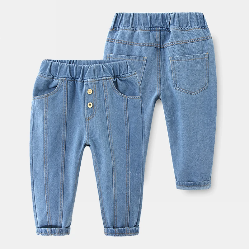 

2023 Spring Autumn New Arrival Kid's Jeans Clothing Toddler Children Elastic Long Trousers Solid Color Baby Demi Pants For Boys