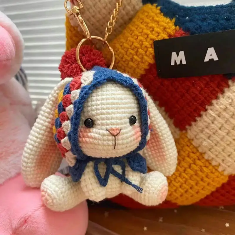 Hanrted Long-Eared Rabbit Keychain DIY Crochet Boredom Buster Bag Charm for Boyfriend Girlfriend Best Friend