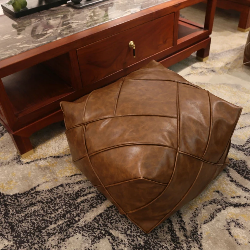 Upgraded Moroccan PU Leather Seat Pier Cushion Cover Floor Tatami Square Futon Lazy Sofa Stool Footstool Folk Decor Chair Cover
