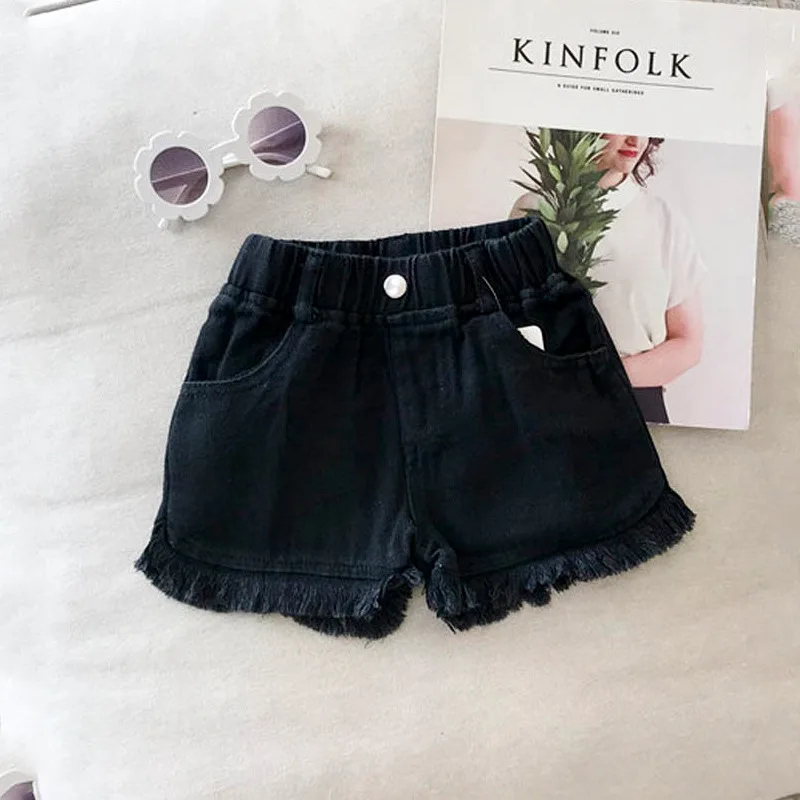 Summer Kids Shorts Solid Color Brief Denim Girls Ruffle Shorts
