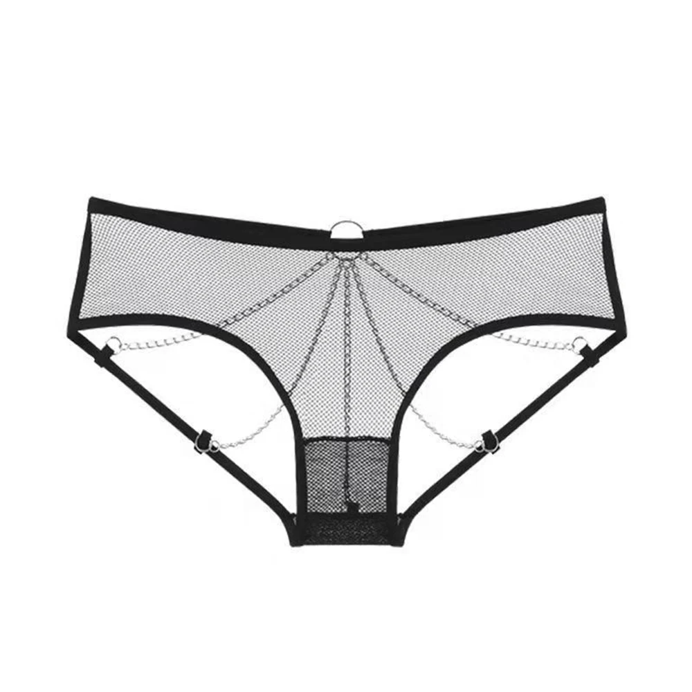 Sexy G String Lace Metal Underwear Women Panties Low Waist Female Intimates Girls Briefs Thong Erotic Mesh Hollow Out Underwears