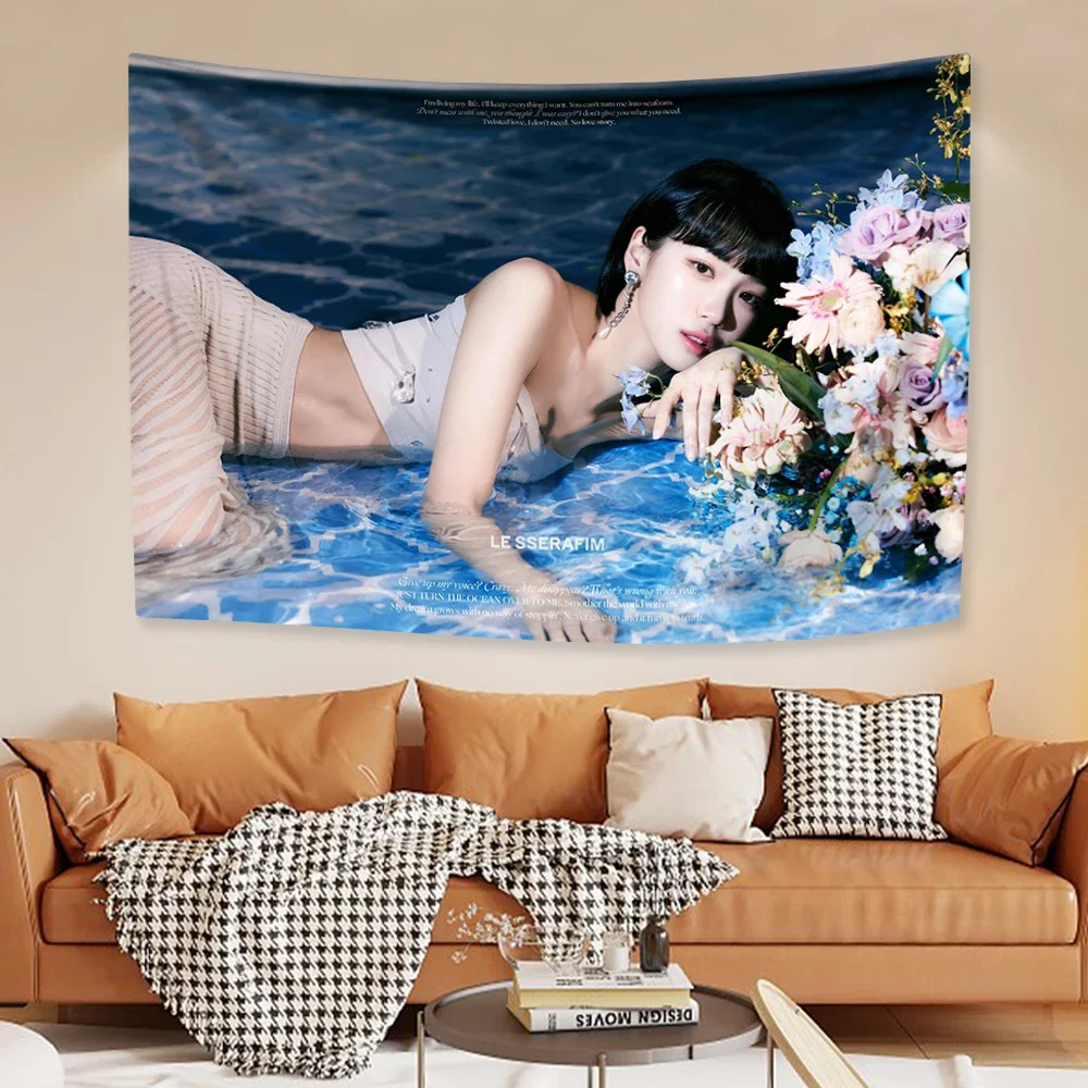Tapestry Decorations Chaewons American Flag Tapestry Kpop Girl Group Idol Home Decoration Wall Hanging Bedroom Dorm Background Concert Banner tapestry decorations