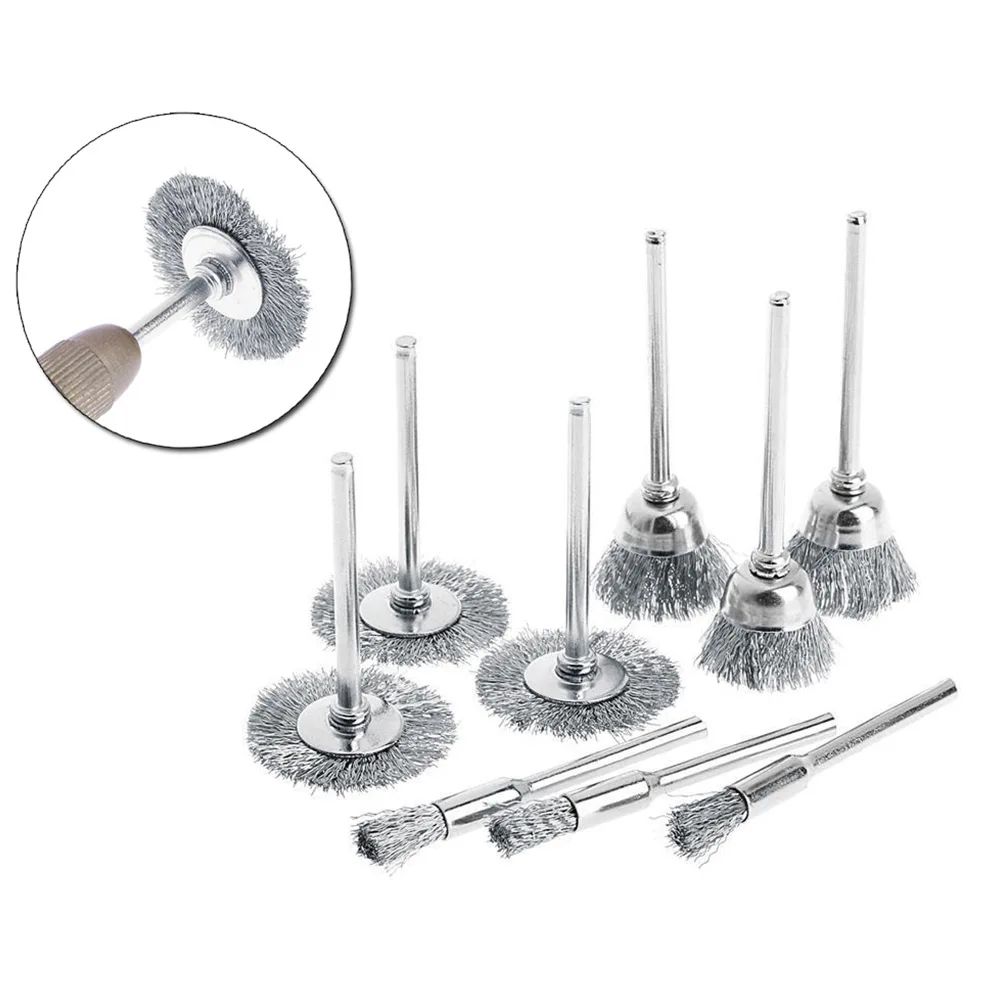9Pcs/set Steel Wire Brush For Dremel Rotary Tool Paint Rust Removal Polishing Grinding Wheel Stainless Steel Wire Brushes 6