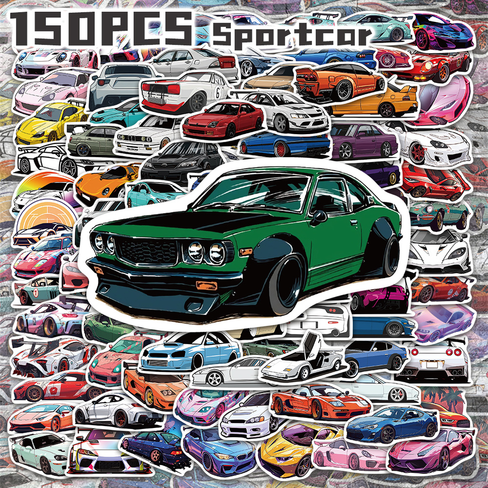 150pcs sportcar themed decorative stickers for New Year gift party decors Back to school skateboard snowboard luggage bike
