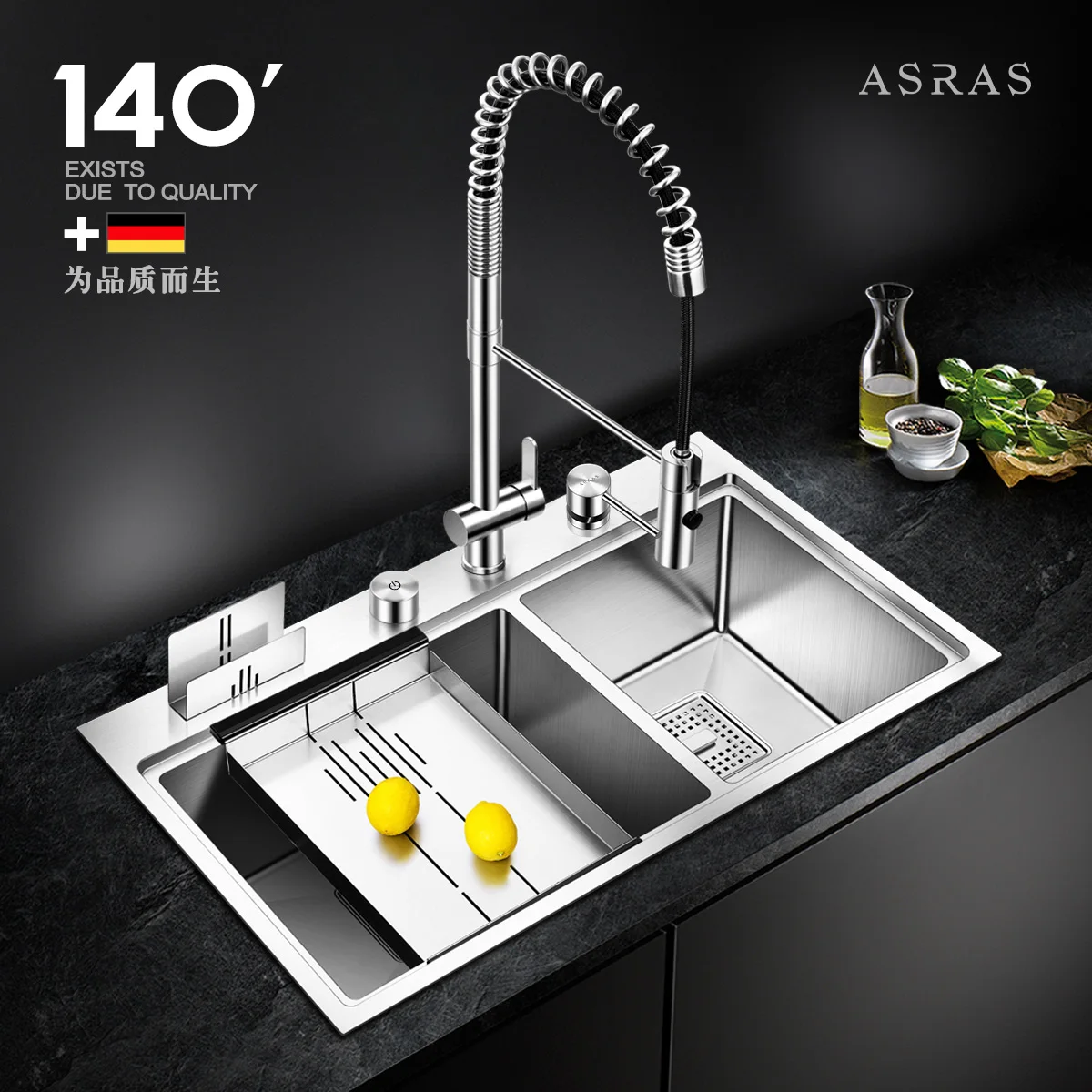 Asras 7848t Sus304 Handmade Kitchen Sink Multipurpose With Accessories